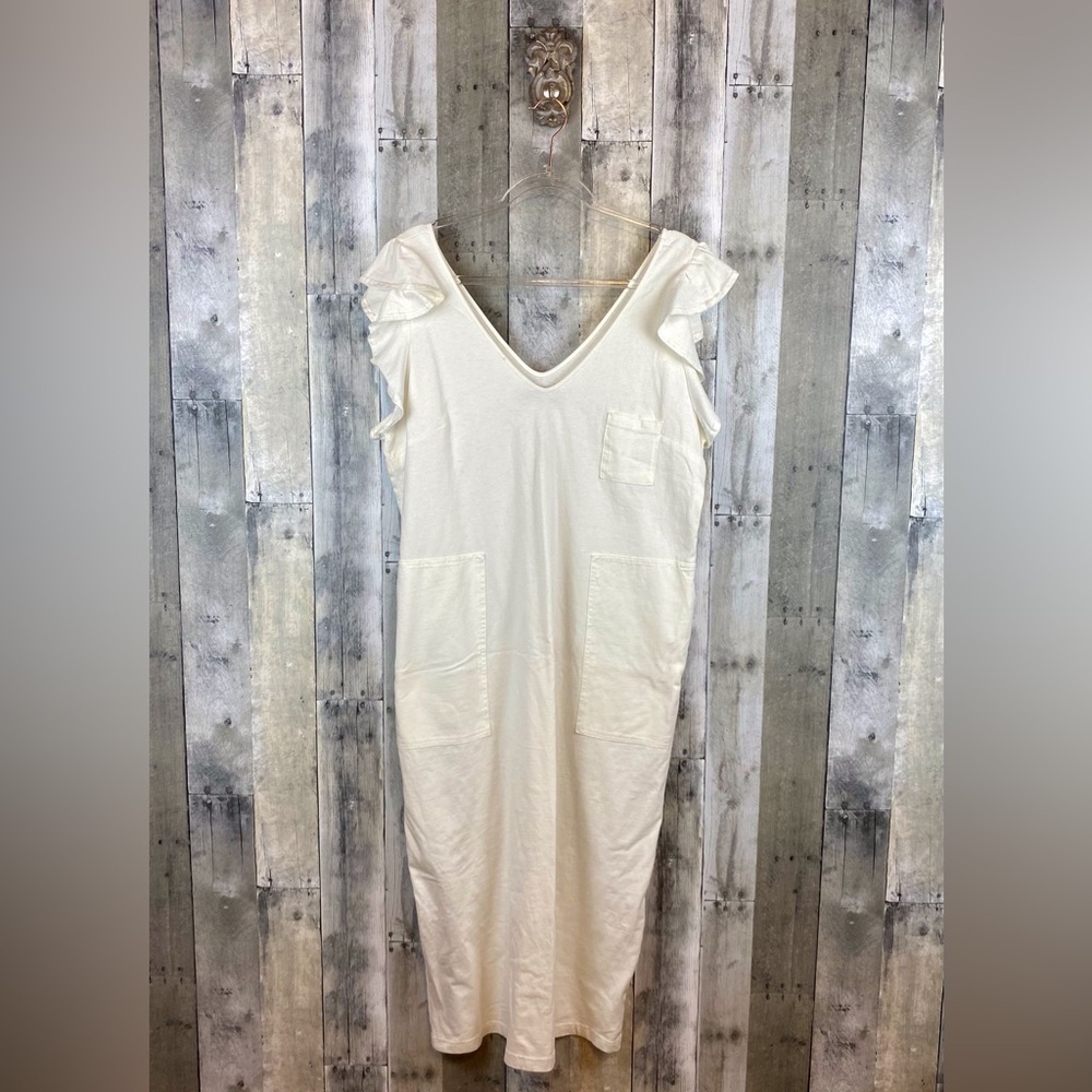 Free People Beach Ruffle Sleeve Oversized Maxi Dress in Cream Size Large.
